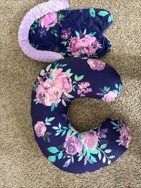 Floral Navy & Purple Nursing Pillow, blanket and car seat cover with canopy